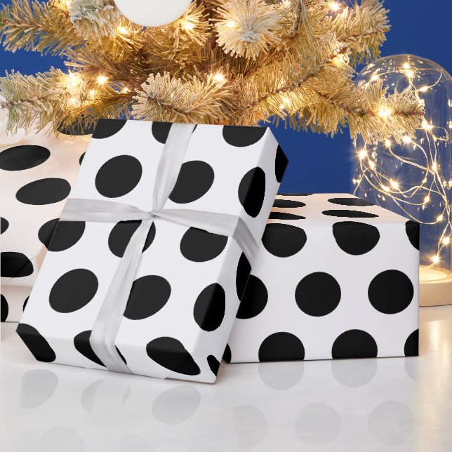 white & Black Polka Dots modern chic Wrapping Paper (Holidays)
