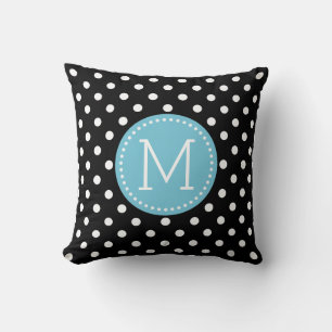 White & Black Polkadot Pattern Blue Accents Cushion