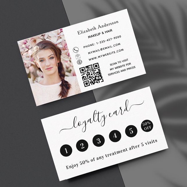 White black QR code photo business loyalty card (Creator Uploaded)