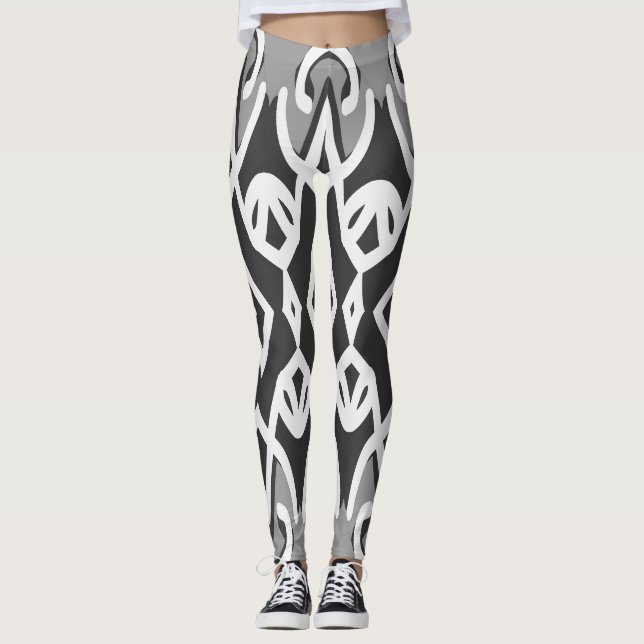 White & Black "Ratti_Creative_Arts" Leggings (Front)