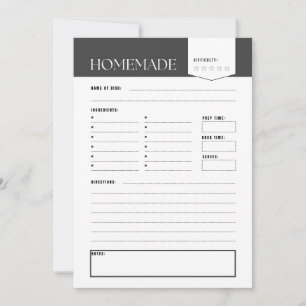 White & Black Recipe Card Digital Download