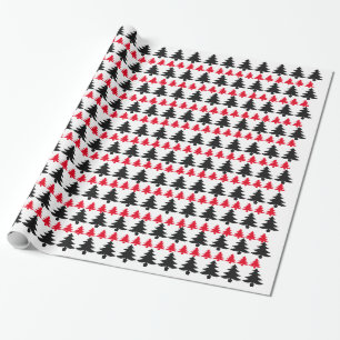 White Black & Red Christmas Tree Wrapping Paper
