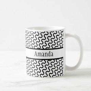 White & Black Retro, Diagonal Waves Pattern Coffee Mug