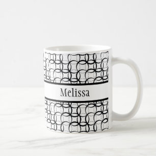 White & Black Retro, Overlapping Circles Pattern Coffee Mug