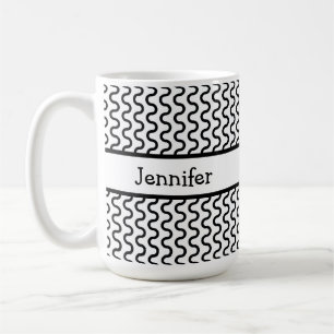 White & Black Retro Waves Pattern Personalised Coffee Mug