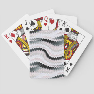 White Black Rickrack Wavy Print Playing Cards