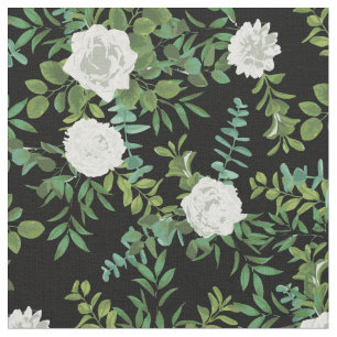 White Black Roses Floral Flowers Fabric