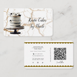 White & Black Rustic Cake Marble Social Media QR Business Card