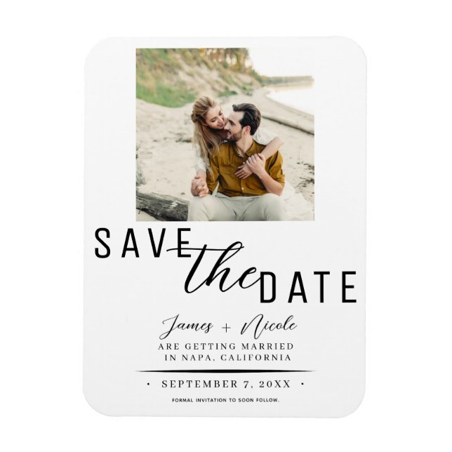 White & Black Save the Date Photo Wedding Magnet (Vertical)