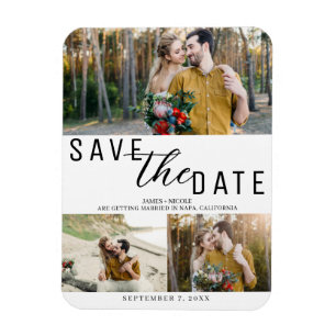 White & Black Save the Date Wedding 3 Photos Magnet