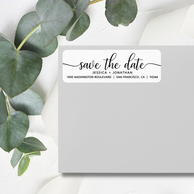 White Black SAVE THE DATE Wedding Return Address (White Black SAVE THE DATE Wedding Return Address Label)