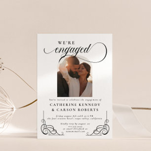 White & Black Script Calligraphy Engagement Party Invitation