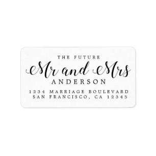 White Black Script Future Mr Mrs Return Address Label