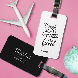 White & Black Script Little But Fierce Shakespeare Luggage Tag