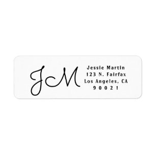 White & Black Script Monogrammed Return Address