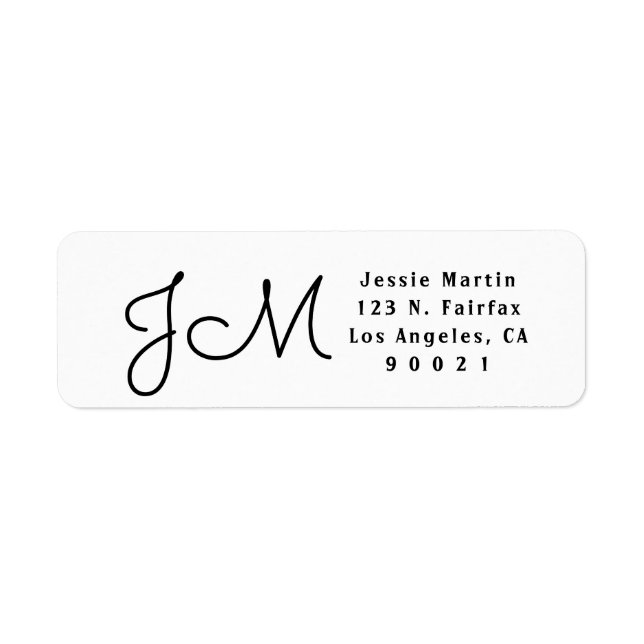 White & Black Script Monogrammed Return Address (Front)