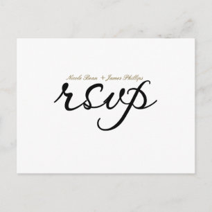 White & Black Script Wedding RSVP Postcard