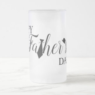 White Black Scripts Tie & Hat Happy Father's Day Frosted Glass Beer Mug