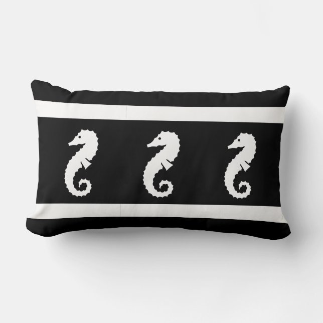 white /black SEAHORSE on PILLOW coastal (Front)