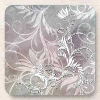 White Black Shaded Floral Corkback Coaster Sets