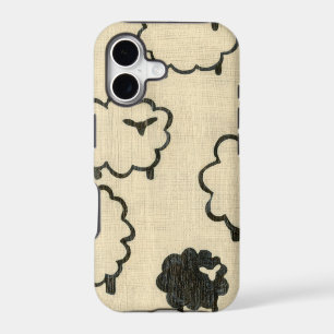 White & Black Sheep on Cream Background