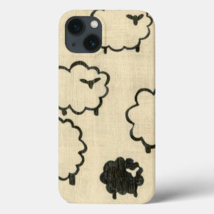 White & Black Sheep on Cream Background iPhone 13 Case