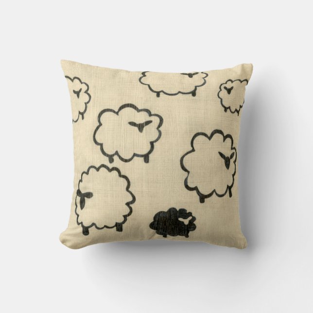 White & Black Sheep on Cream Background Cushion (Front)