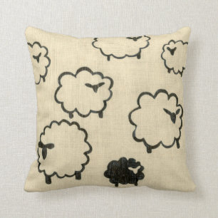 White & Black Sheep on Cream Background Cushion