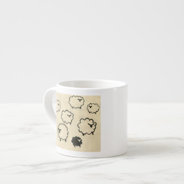 White & Black Sheep on Cream Background Espresso Cup (Front Left)