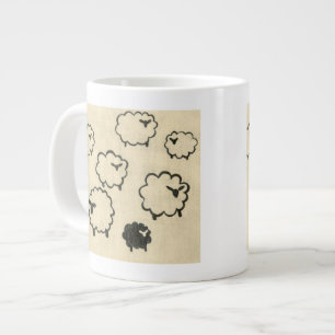 White & Black Sheep on Cream Background Large Coffee Mug