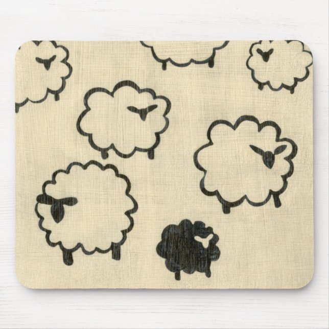 White & Black Sheep on Cream Background Mouse Mat (Front)