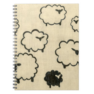 White & Black Sheep on Cream Background Notebook