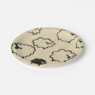 White & Black Sheep on Cream Background Paper Plate