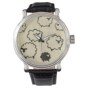 White & Black Sheep on Cream Background Watch