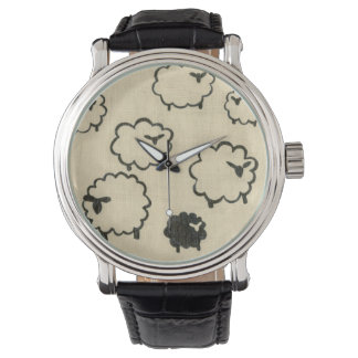 White & Black Sheep on Cream Background Watch