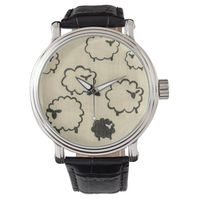 White & Black Sheep on Cream Background Watch (Front)