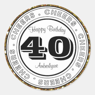 White Black Silver Glitter 40th Birthday Classic Round Sticker