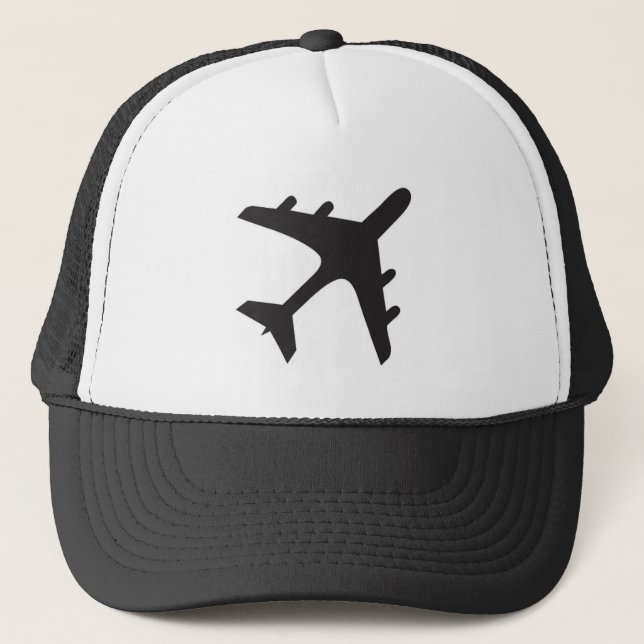 White black simple aeroplane design trucker hat (Front)