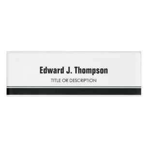 White Black Simple Border Name Tag