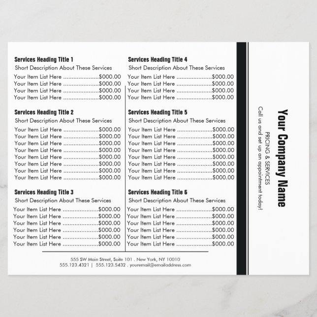 White Black Simple Border Price List 6 Flyer (Front)