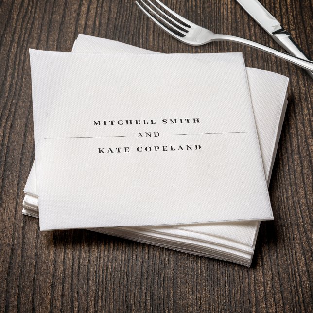 White & Black Simple Minimalist Name Line Wedding Napkin (Creator Uploaded)