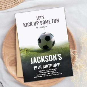 White Black Soccer Birthday Invitations