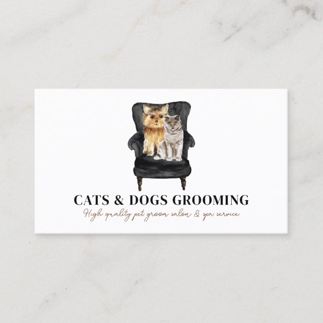White Black Sofa Yorkie Dog Scottish Cat Pet Business Card (Front)