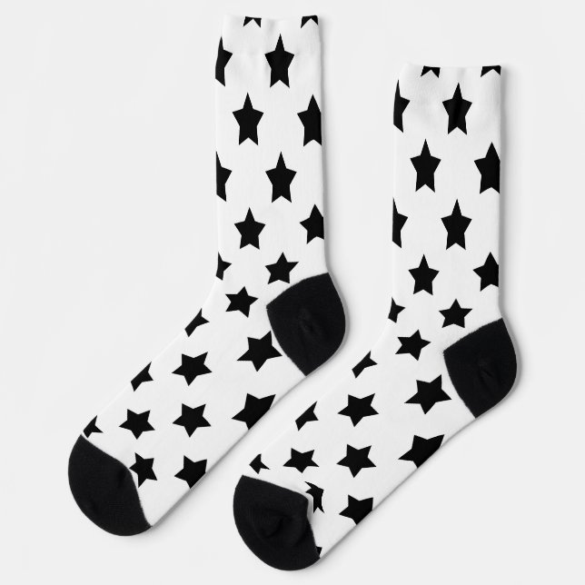  White Black Stars Pattern Decorative Socks (Left)