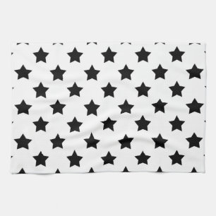 White Black Stars Pattern Decorative Tea Towel