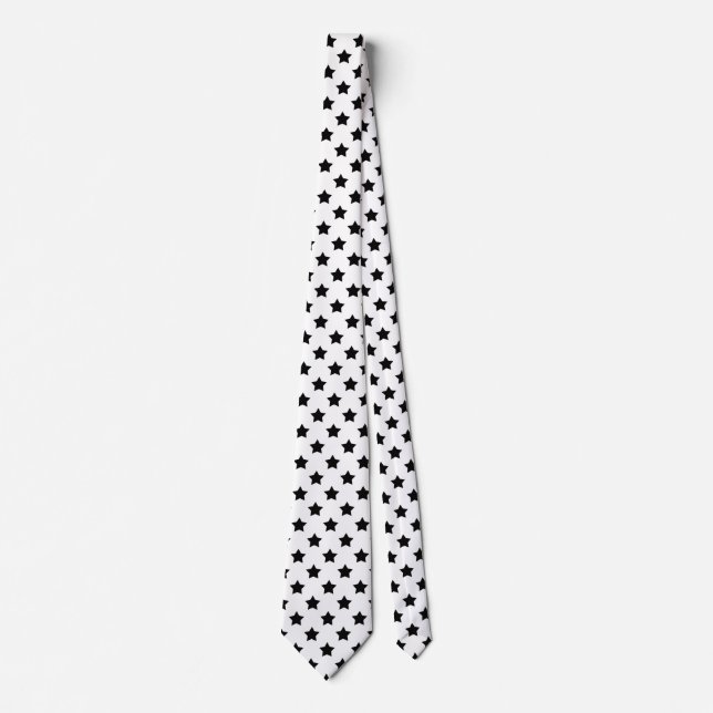  White Black Stars Pattern Decorative Tie (Front)
