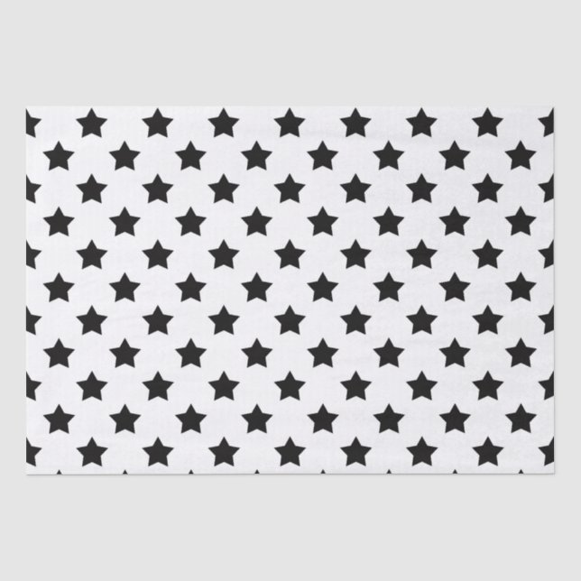  White Black Stars Pattern Decorative Tissue Paper (Front)
