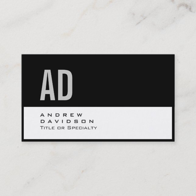 White Black Stripe Pattern Monogram Business Card (Front)