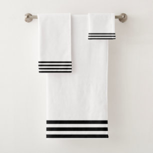 White + Black Stripes Bath Towel Set