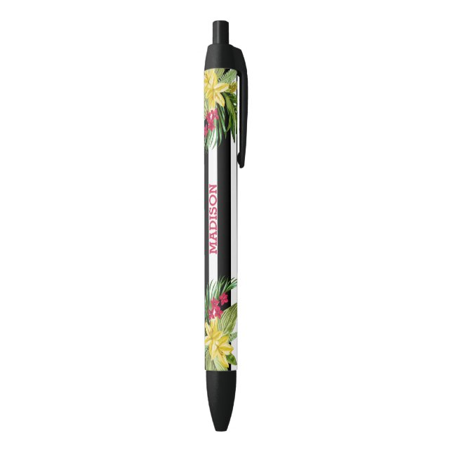 White & Black Stripes Hibiscus  Black Ink Pen (Bottom (Vertical))